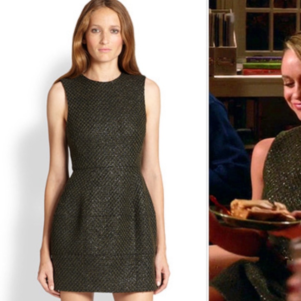 Alice + Olivia Black Metallic Textured Sleeveless Mini Dress